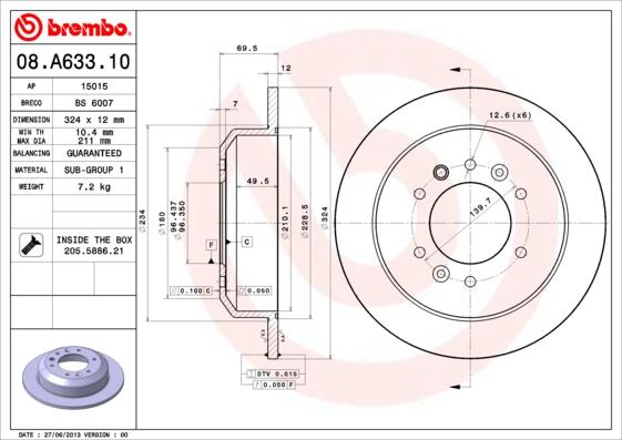 Brembo 08.A633.10 - Гальмівний диск avtolavka.club