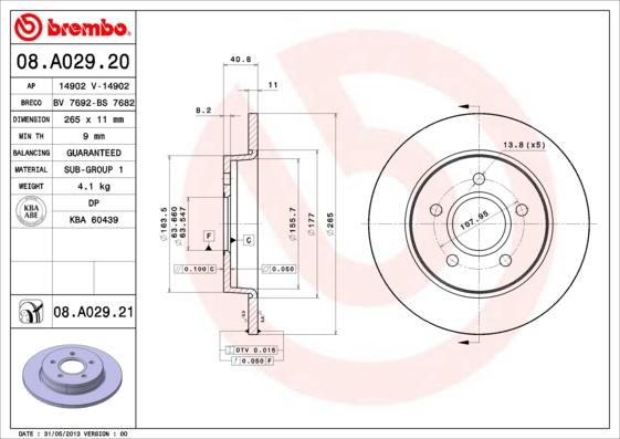 Brembo 08.A029.21 - Гальмівний диск avtolavka.club