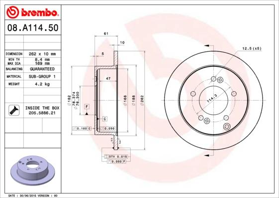 Brembo 08.A114.50 - Гальмівний диск avtolavka.club