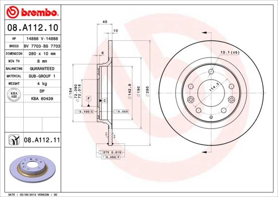 Brembo 08.A112.10 - Гальмівний диск avtolavka.club