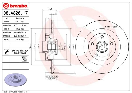 Brembo 08.A826.17 - Гальмівний диск avtolavka.club