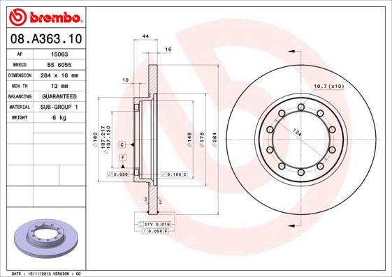 Brembo 08.A363.10 - Гальмівний диск avtolavka.club