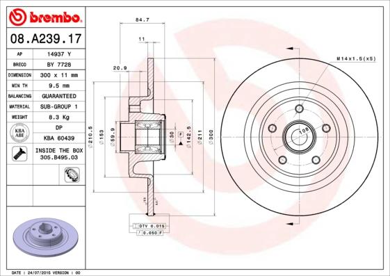 Brembo 08.A239.17 - Гальмівний диск avtolavka.club