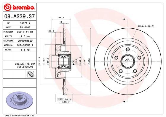 Brembo 08.A239.37 - Гальмівний диск avtolavka.club