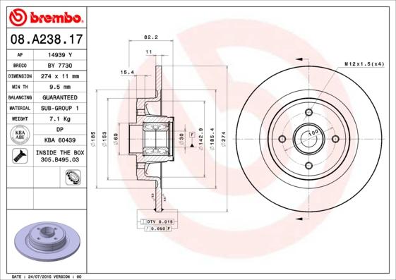 Brembo 08.A238.17 - Гальмівний диск avtolavka.club