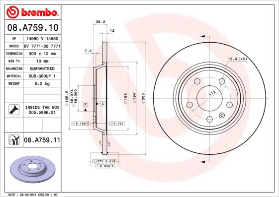 Brembo 08.A759.11 - Гальмівний диск avtolavka.club