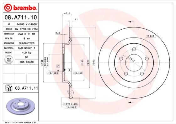 Brembo 08.A711.11 - Гальмівний диск avtolavka.club