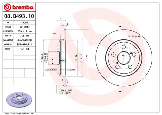 Brembo 08.B493.10 - Гальмівний диск avtolavka.club