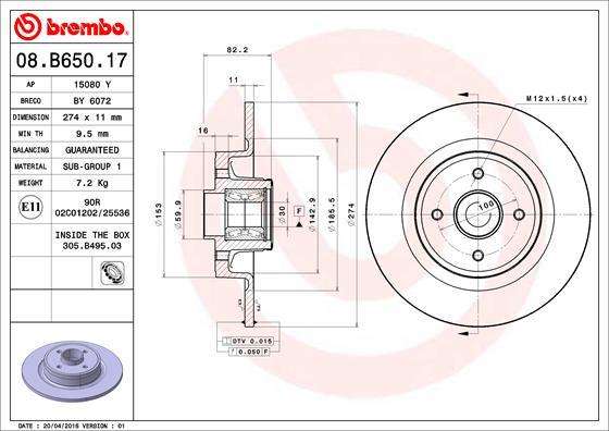 Brembo 08.B650.17 - Гальмівний диск avtolavka.club