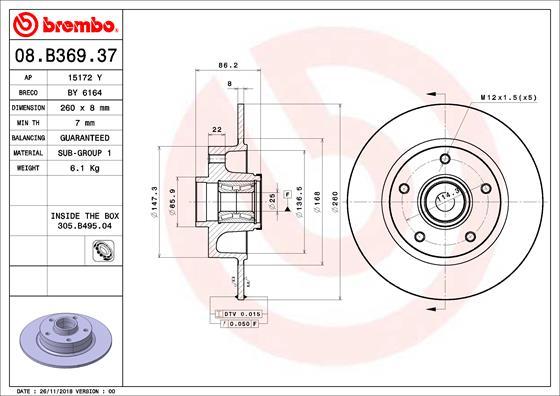 Brembo 08.B369.37 - Гальмівний диск avtolavka.club