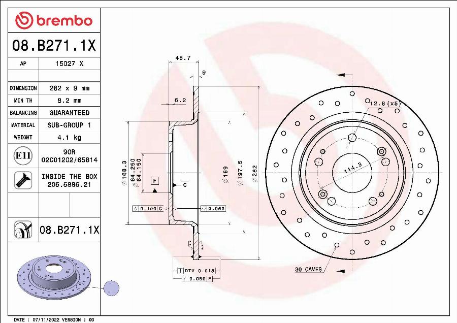 Brembo 08.B271.1X - Гальмівний диск avtolavka.club