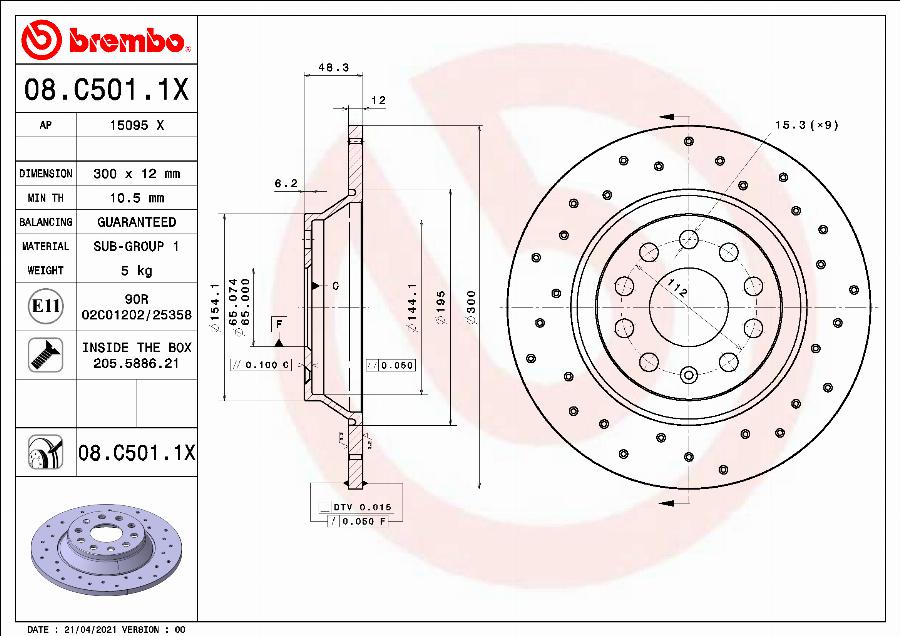 Brembo 08.C501.1X - Гальмівний диск avtolavka.club