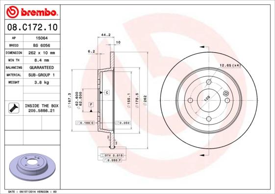 Brembo 08.C172.10 - Гальмівний диск avtolavka.club