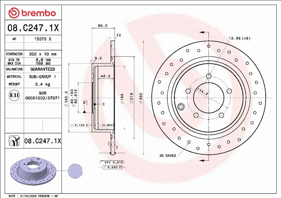 Brembo 08.C247.1X - Гальмівний диск avtolavka.club