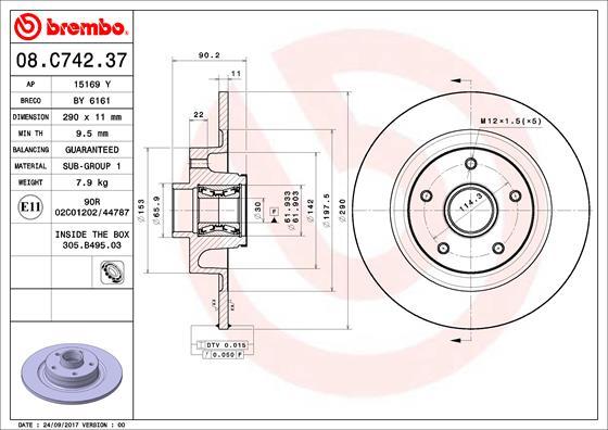 Brembo 08.C742.37 - Гальмівний диск avtolavka.club