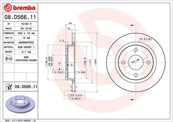 Brembo 08.D566.11 - Гальмівний диск avtolavka.club