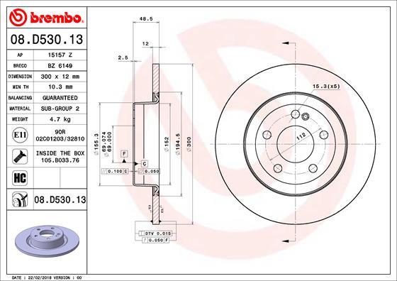 Brembo 08.D530.13 - Гальмівний диск avtolavka.club