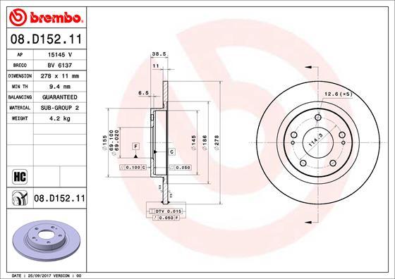 Brembo 08.D152.11 - Гальмівний диск avtolavka.club