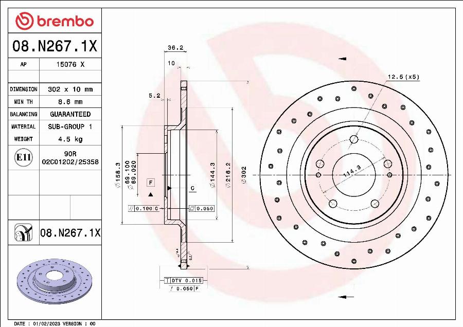 Brembo 08.N267.1X - Гальмівний диск avtolavka.club