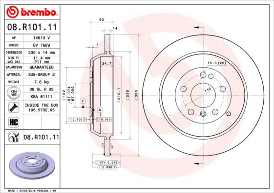 Brembo 08.R101.11 - Гальмівний диск avtolavka.club