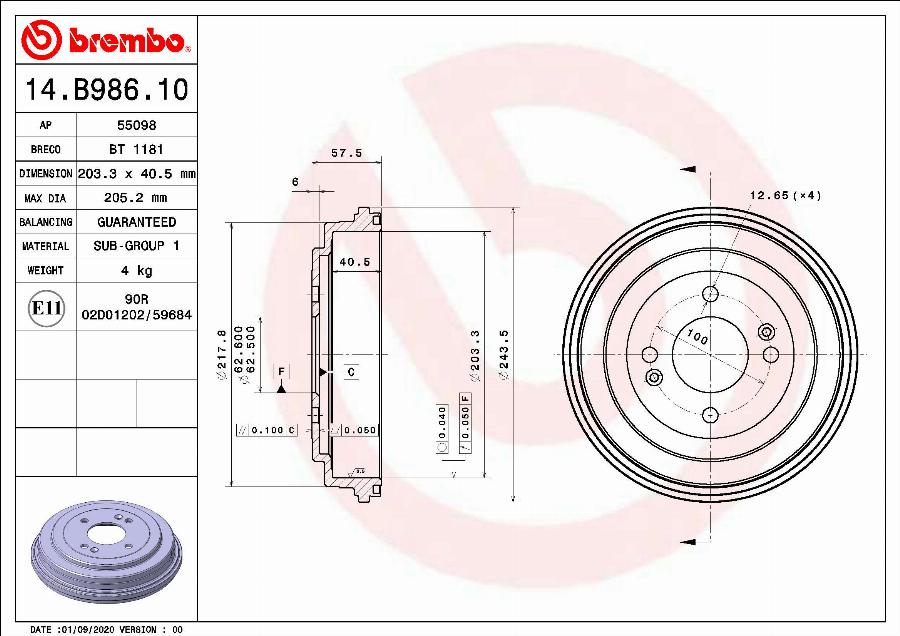 Brembo 14.B986.10 - Гальмівний барабан avtolavka.club