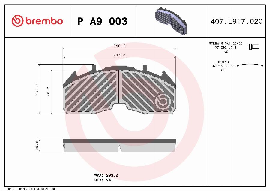 Brembo P A9 003 - Гальмівні колодки, дискові гальма avtolavka.club