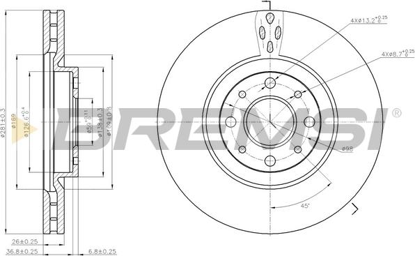 Bremsi CD7122V - Гальмівний диск avtolavka.club