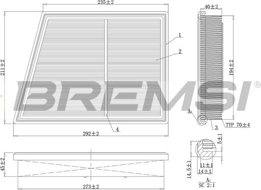 Bremsi FA1168 - Повітряний фільтр avtolavka.club