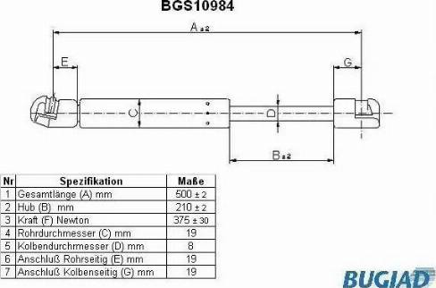 Bugiad BGS10984 - Газова пружина, кришка багажник avtolavka.club