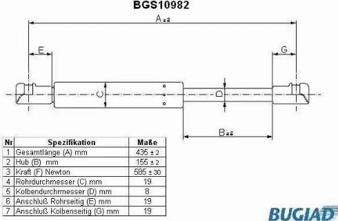 Bugiad BGS10982 - Газова пружина, кришка багажник avtolavka.club