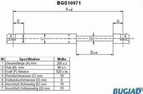 Bugiad BGS10971 - Газова пружина, кришка багажник avtolavka.club