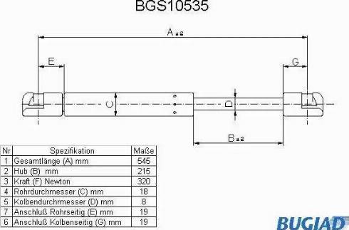 Bugiad BGS10535 - Газова пружина, кришка багажник avtolavka.club