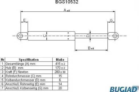 Bugiad BGS10532 - Газова пружина, капот avtolavka.club