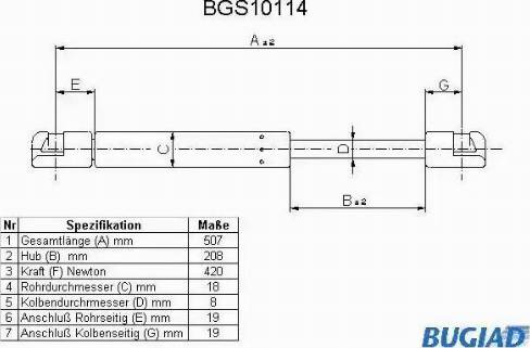 Bugiad BGS10114 - Газова пружина, кришка багажник avtolavka.club