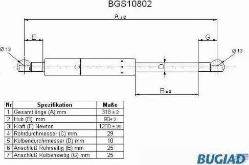 Bugiad BGS10802 - Газова пружина, кришка багажник avtolavka.club