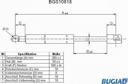 Bugiad BGS10818 - Газова пружина, кришка багажник avtolavka.club