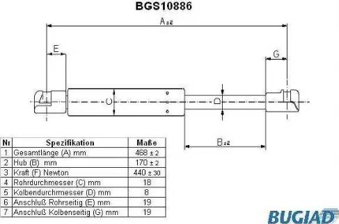 Bugiad BGS10886 - Газова пружина, кришка багажник avtolavka.club