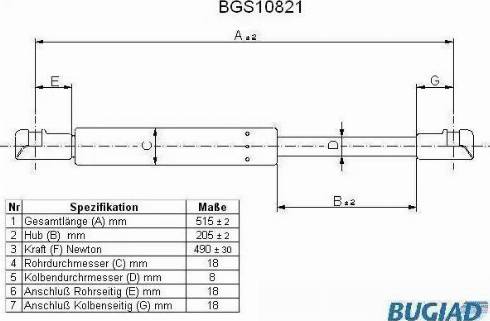 Bugiad BGS10821 - Газова пружина, кришка багажник avtolavka.club