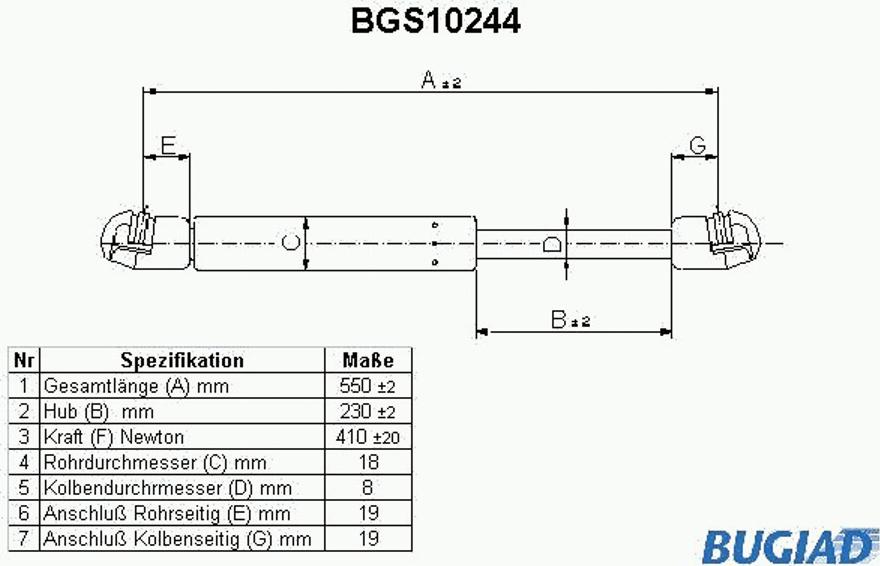 Bugiad BGS10244 - Газова пружина, кришка багажник avtolavka.club