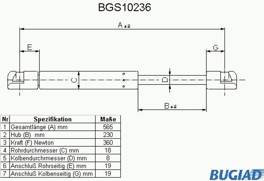 Bugiad BGS10236 - Газова пружина, кришка багажник avtolavka.club