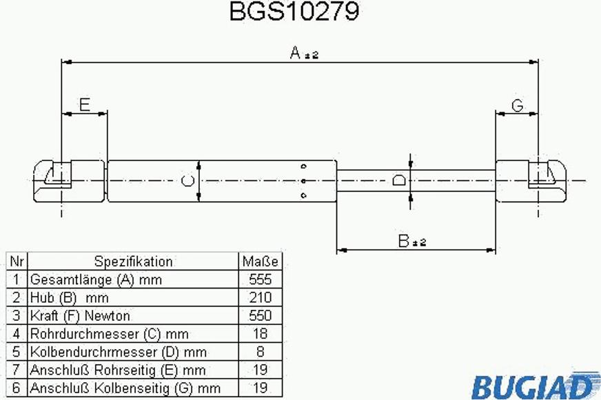 Bugiad BGS10279 - Газова пружина, кришка багажник avtolavka.club