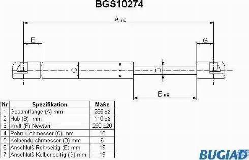 Bugiad BGS10274 - Газова пружина, кришка багажник avtolavka.club