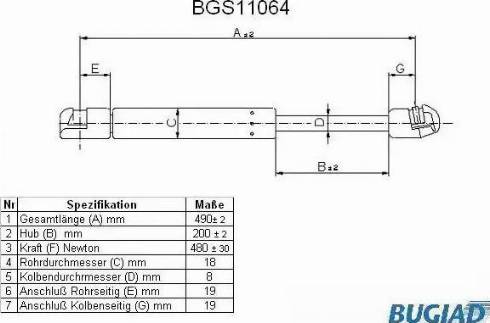 Bugiad BGS11064 - Газова пружина, кришка багажник avtolavka.club