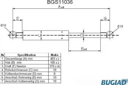 Bugiad BGS11036 - Газова пружина, кришка багажник avtolavka.club