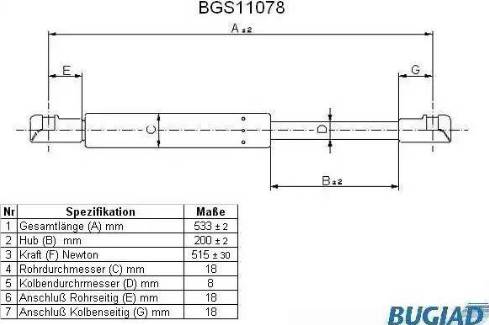 Bugiad BGS11078 - Газова пружина, кришка багажник avtolavka.club