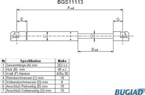 Bugiad BGS11113 - Газова пружина, кришка багажник avtolavka.club