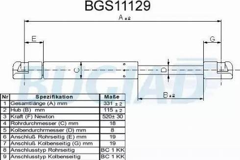 Bugiad BGS11129 - Газова пружина, кришка багажник avtolavka.club