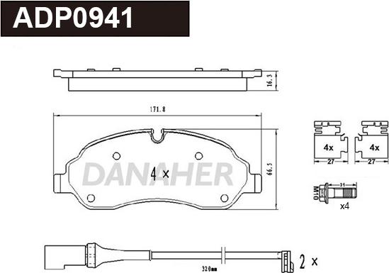 Danaher ADP0941 - Гальмівні колодки, дискові гальма avtolavka.club