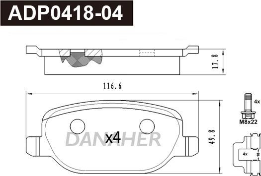 Danaher ADP0418-04 - Гальмівні колодки, дискові гальма avtolavka.club