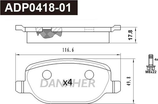 Danaher ADP0418-01 - Гальмівні колодки, дискові гальма avtolavka.club